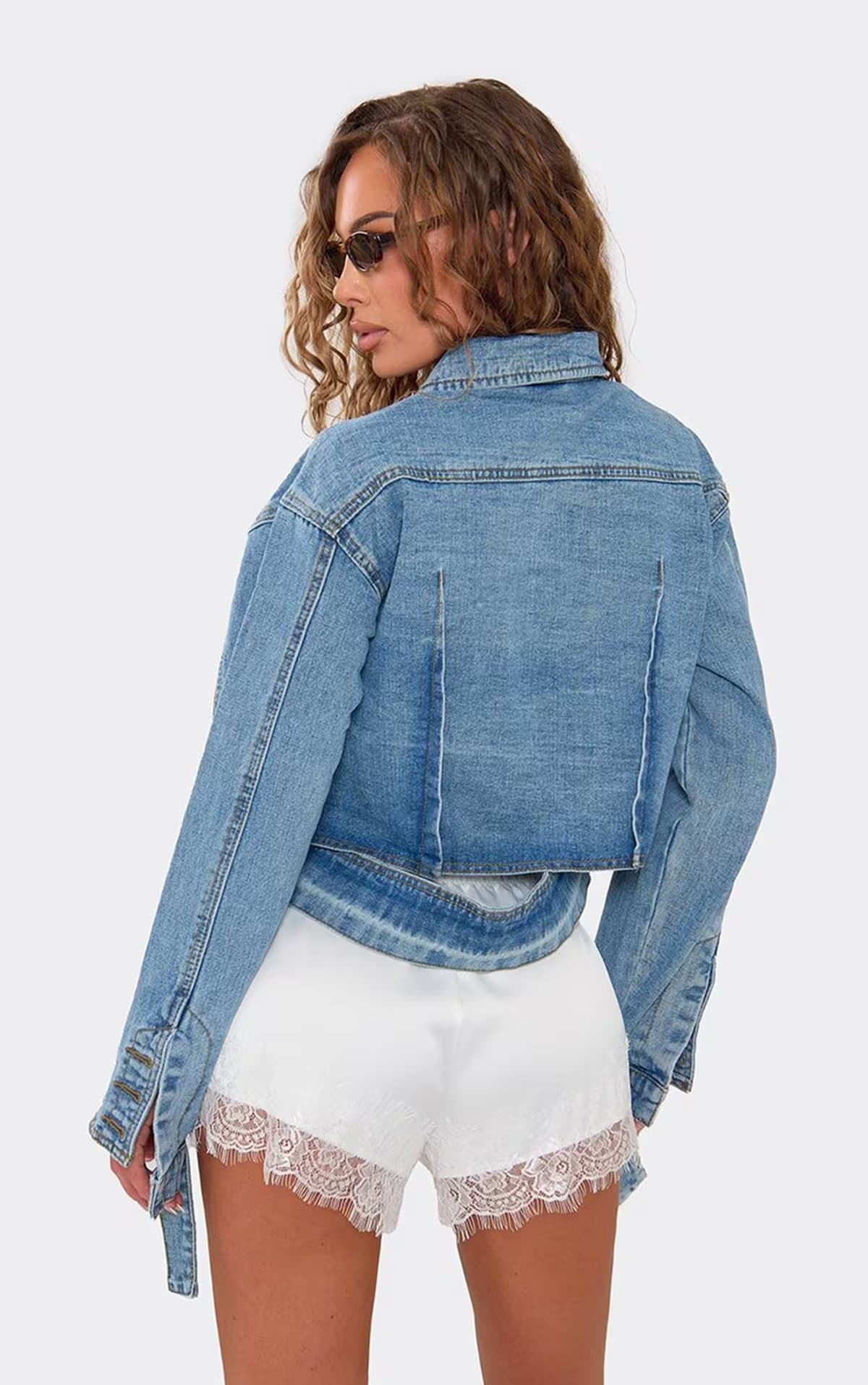 EGO Long Sleeve Front Pocket Detail Shirt In Blue Denim., Women's Size UK 6