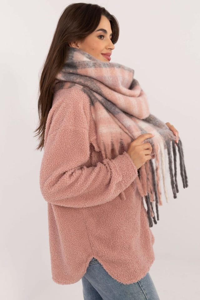 Love Lace Love Lace Women's Elegant Classic Polyester Check Scarf with Decorative Fringes in Grey - 2