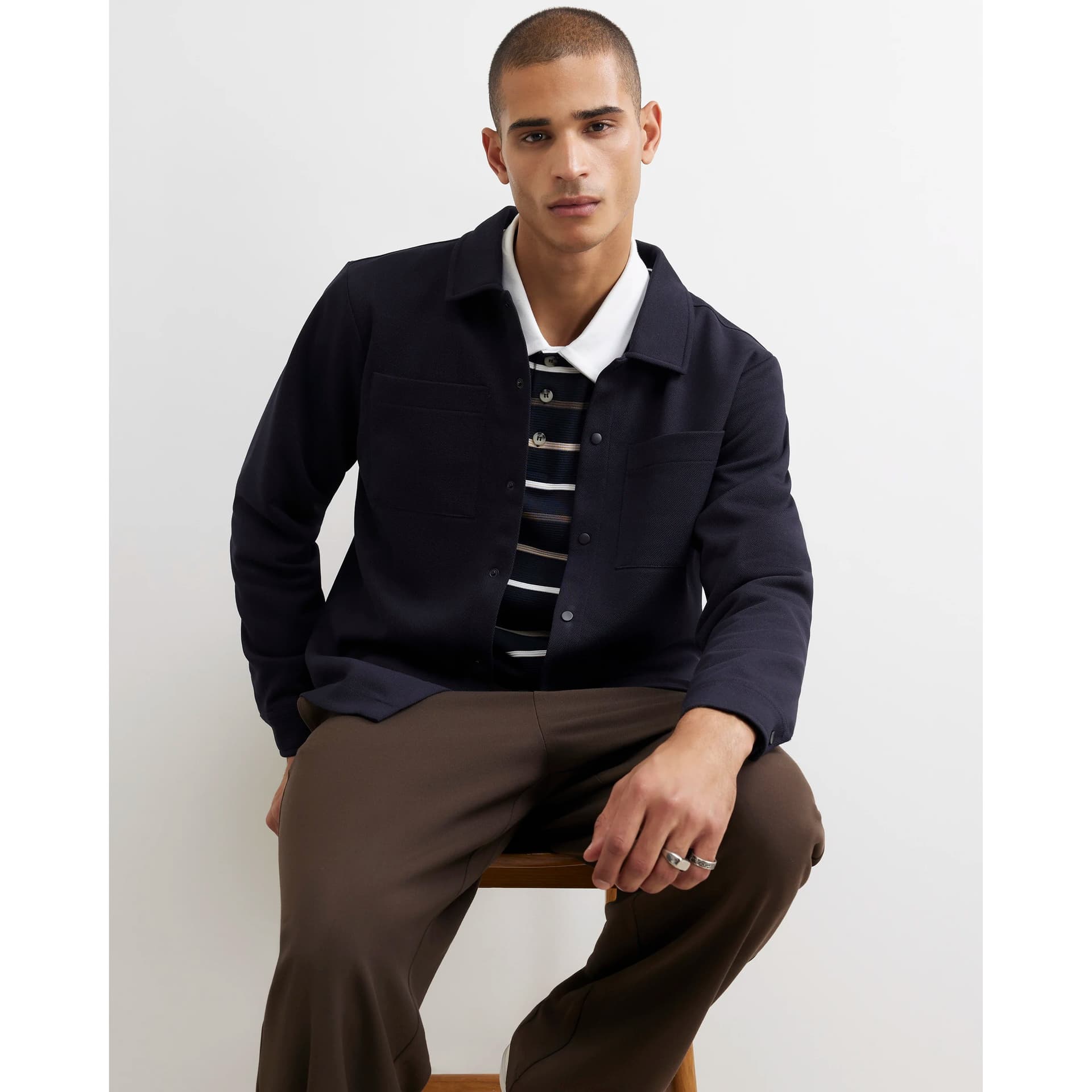 River Island Mens River Island Navy Slim Fit Pique Double Pocket Jacket
