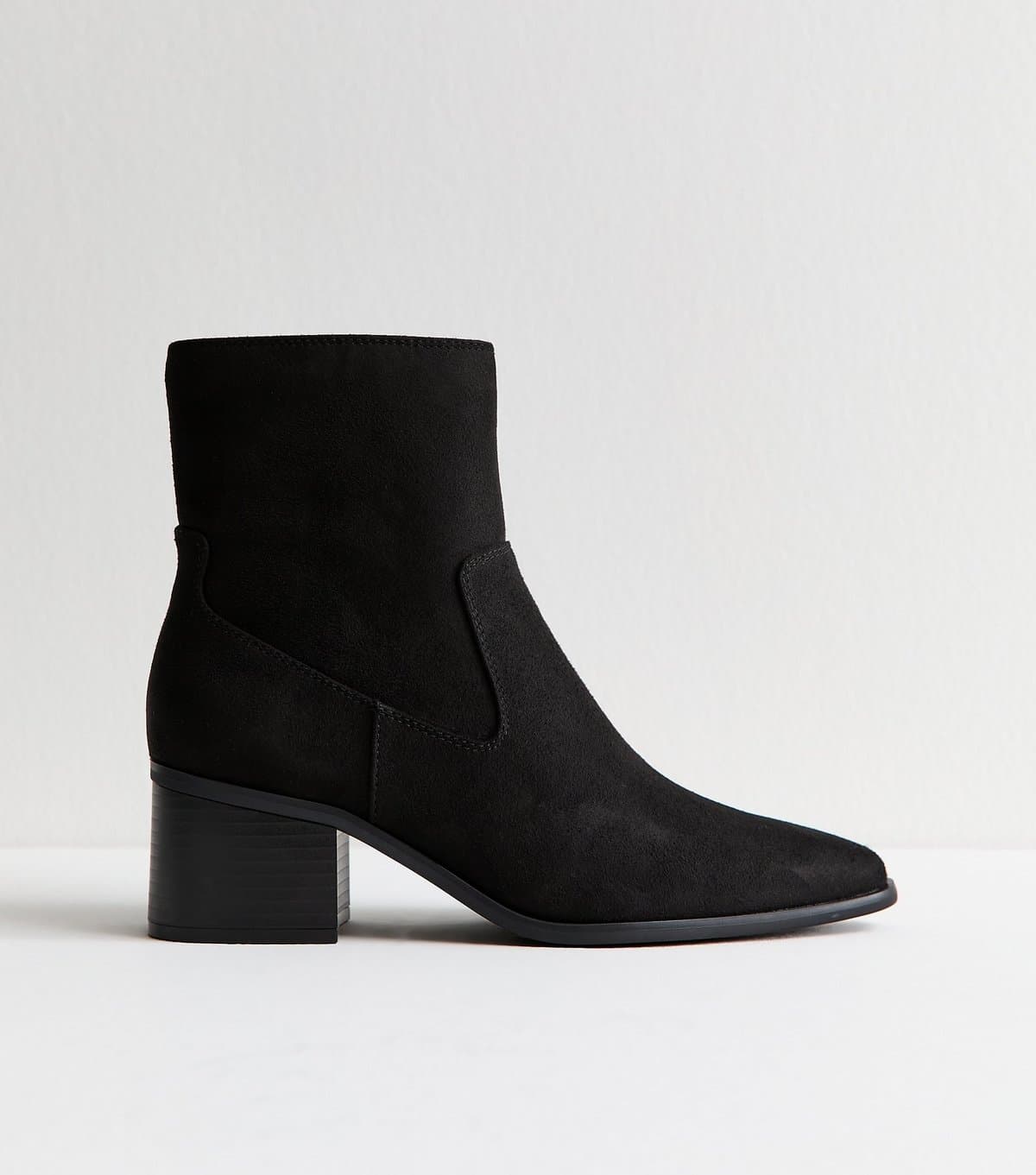 New Look Women's Black Faux Suede Block Heel Ankle Boots Vegan New Look