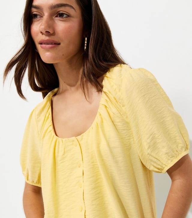 New Look Women's Petite Light Yellow Button Drawstring Bubble Top New Look - 2