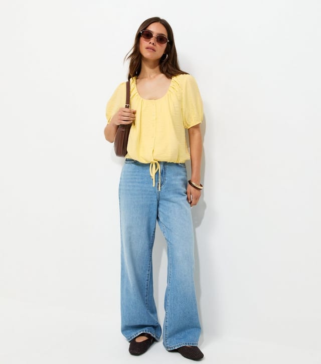 New Look Women's Petite Light Yellow Button Drawstring Bubble Top New Look - 3