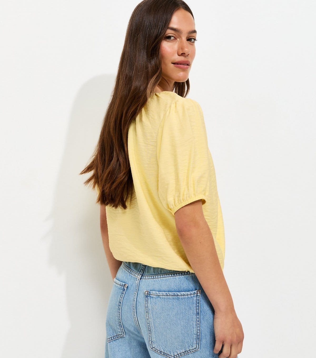 New Look Women's Petite Light Yellow Button Drawstring Bubble Top New Look - 4