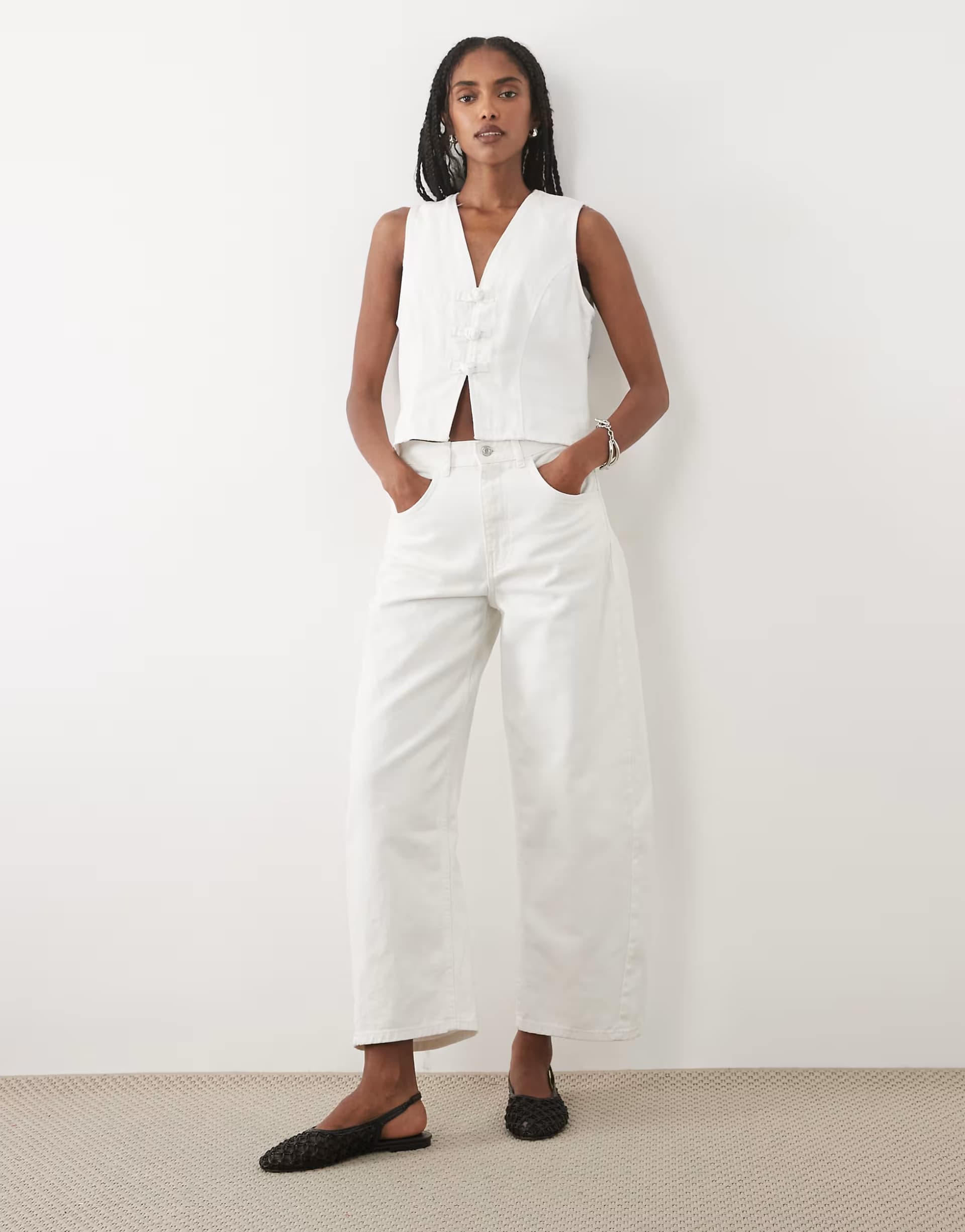 ASOS Mango Bimba 100% cotton waistcoat & jean co-ord in white