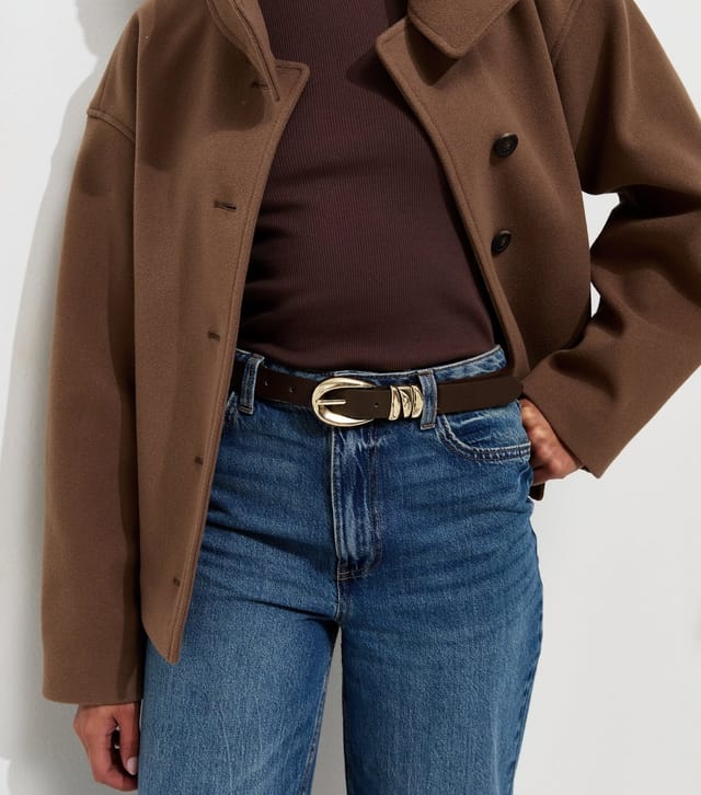New Look Dark Brown Faux Leather Triple Keeper Belt Vegan New Look - 2
