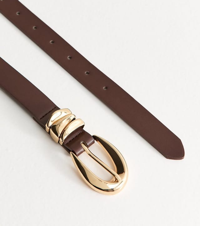 New Look Dark Brown Faux Leather Triple Keeper Belt Vegan New Look - 3