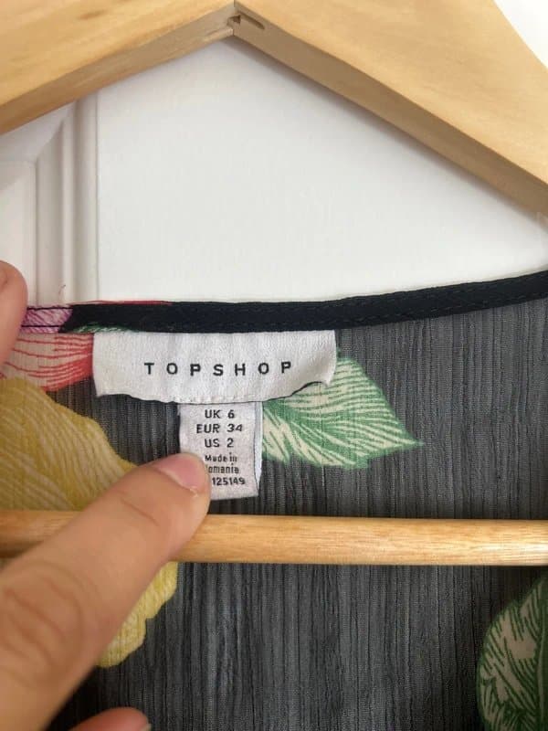 Topshop Topshop floral black flutter sleeve tie top