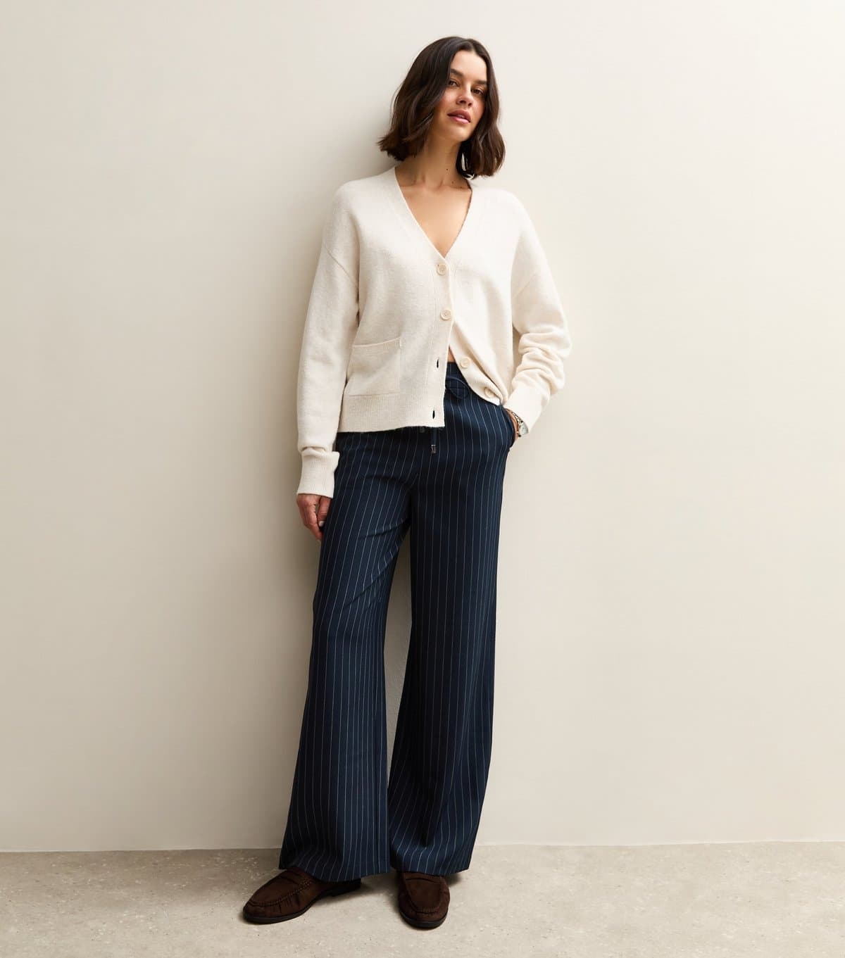 New Look New Look Blue Striped Tie Waist Wide Leg Trousers