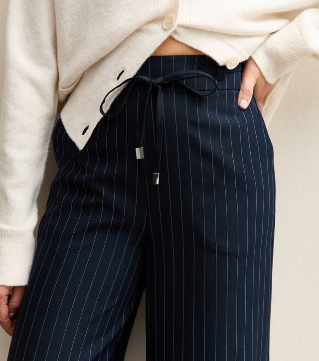 New Look Women's Blue Striped Tie Waist Wide Leg Trousers New Look - 2