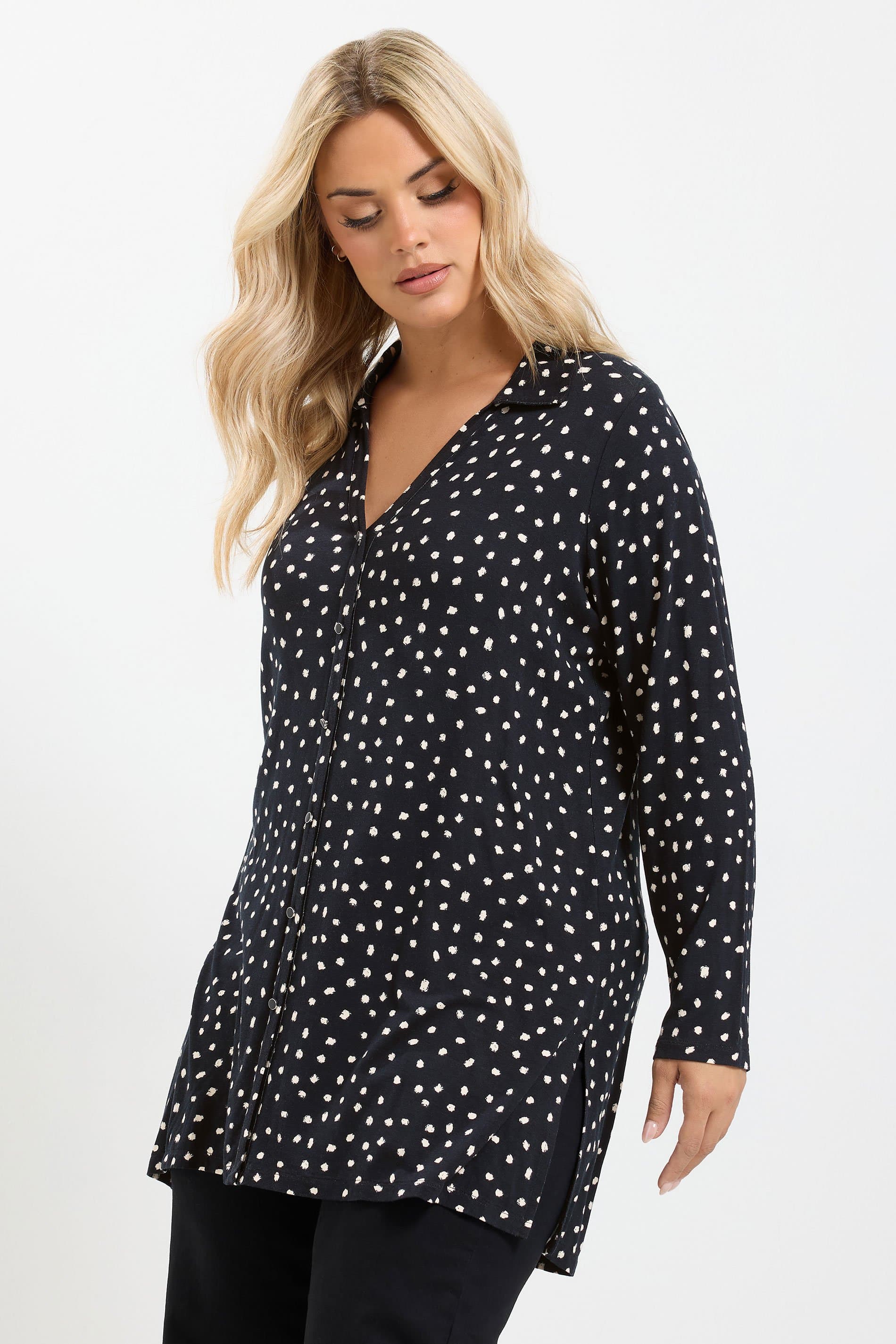 Yours Plus Size Black Spot Jersey Shirt