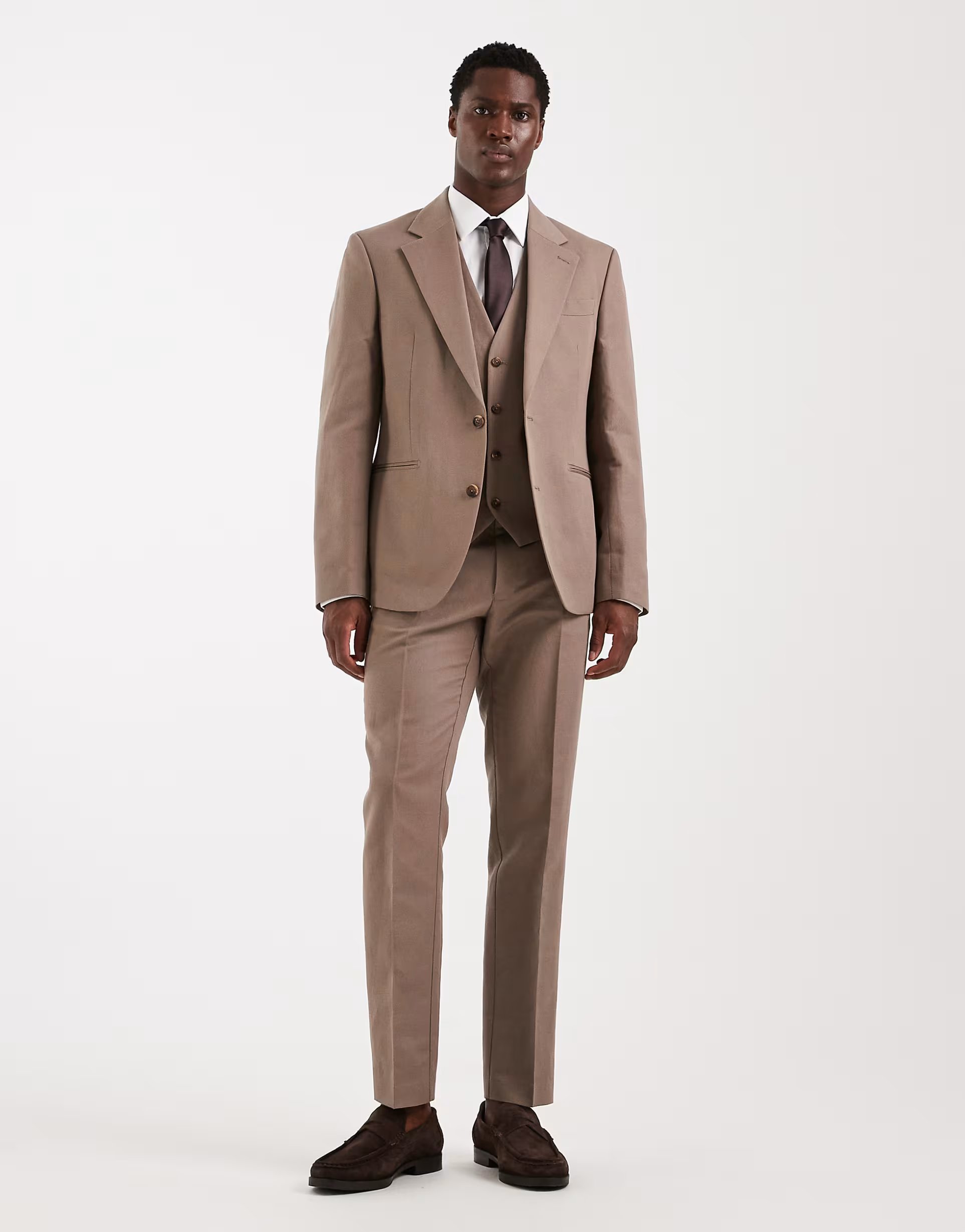 ASOS ASOS DESIGN slim suit trousers in linen rich beige twill - 1
