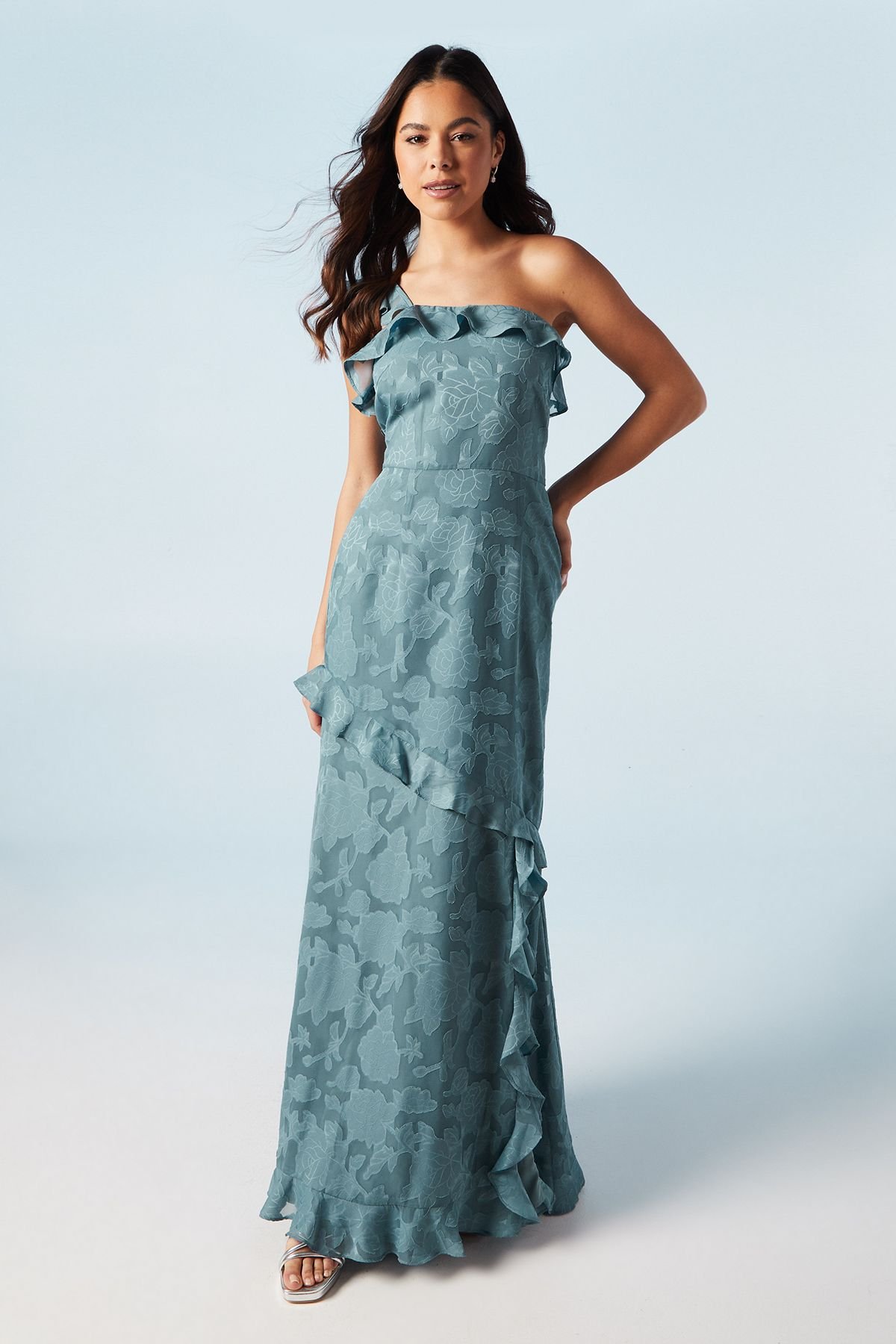 Oasis Oasis Women's Rose Georgette One Shoulder Maxi Bridesmaid Dress in Dusty Blue - 2