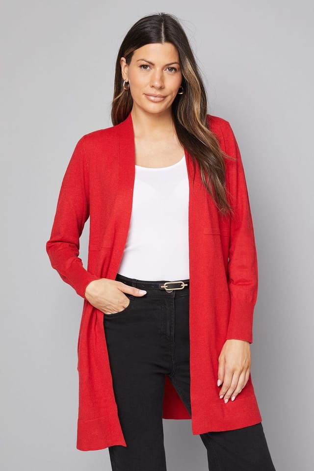 Wallis Wallis Women's Longline Seam Cardigan in Red - 2