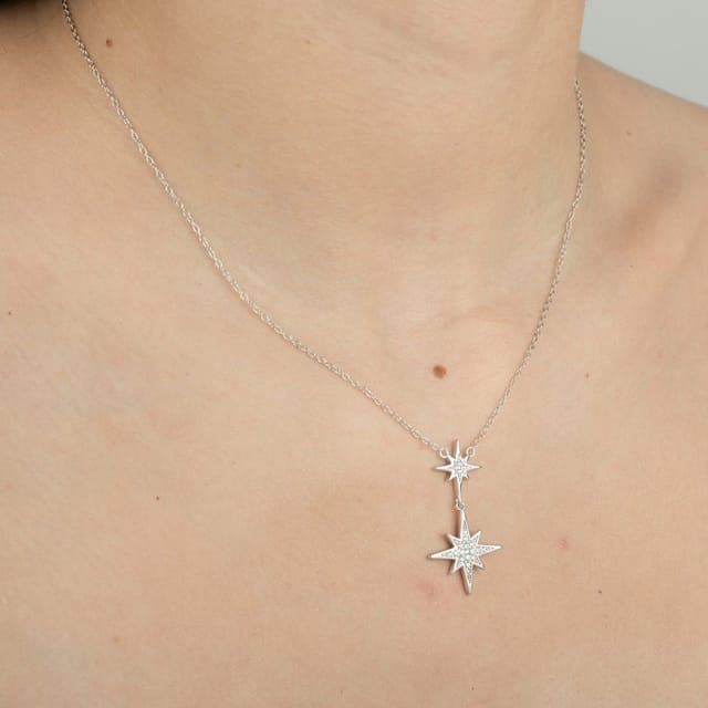 Gold Trip Gold Trip Women's Double Sparkling Starburst Necklace in Silver - 2