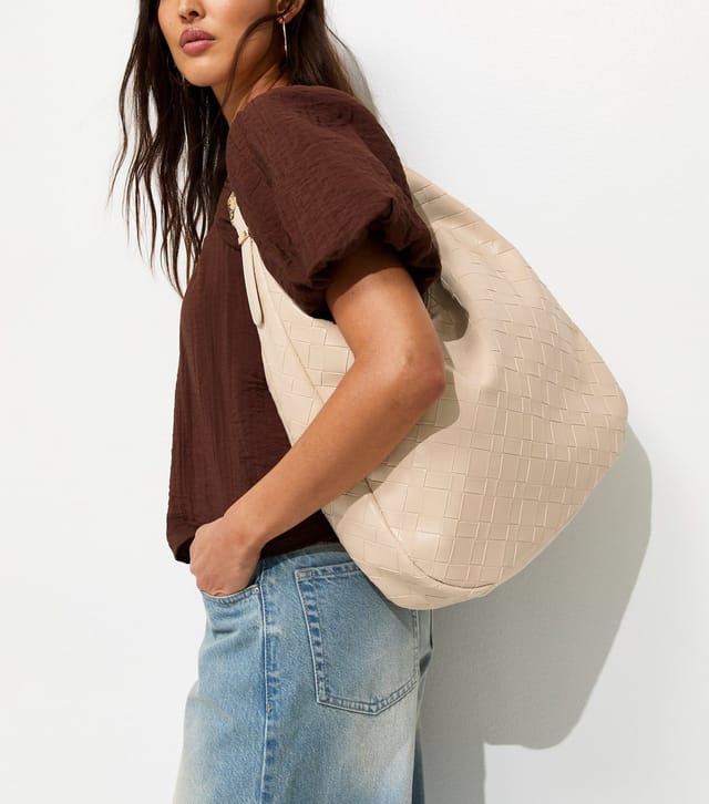 New Look Cream Woven Faux Leather Shoulder Bag Vegan New Look - 2