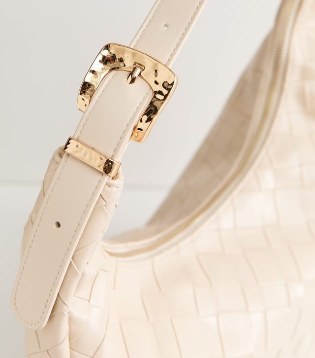 New Look Cream Woven Faux Leather Shoulder Bag Vegan New Look - 3