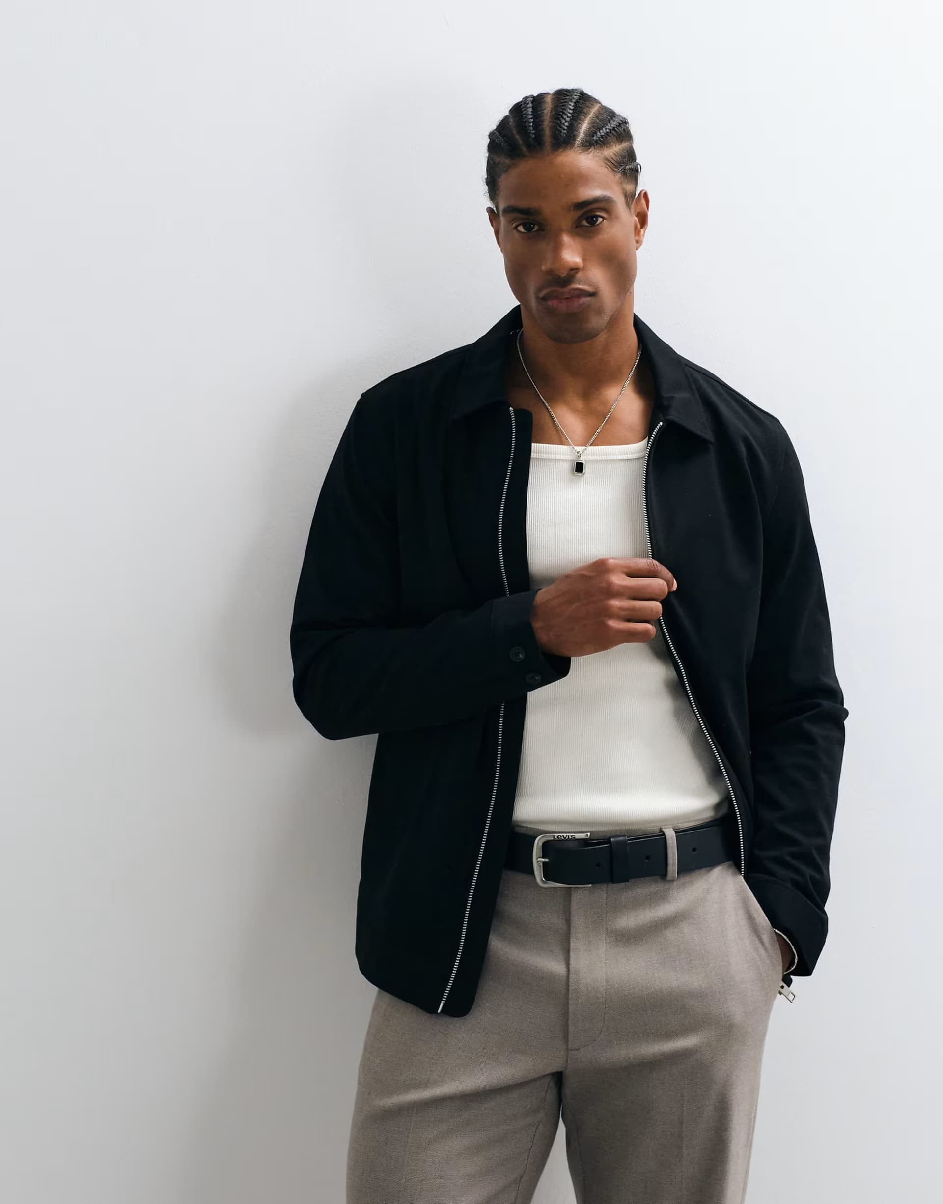 ASOS Jack & Jones slim double zip smart jacket in black