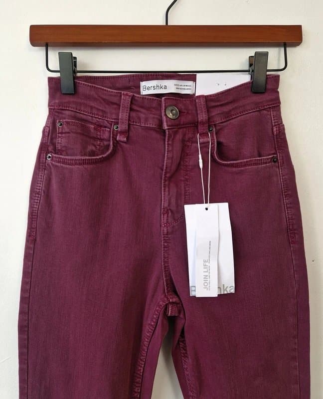 Bershka Bershka Jeans 4 UK Skinny High Waisted Side Split Burgundy Stretchy Denim Pants