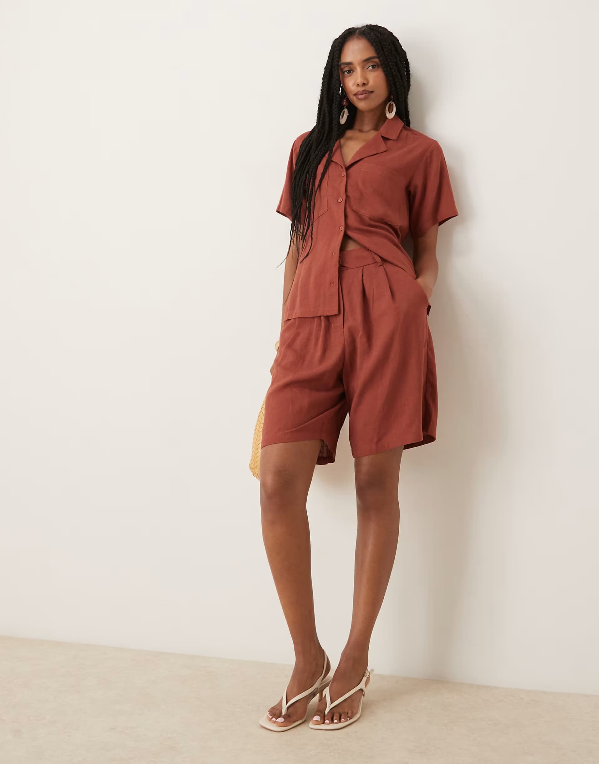 ASOS Glamorous Longline tailored shorts in umber