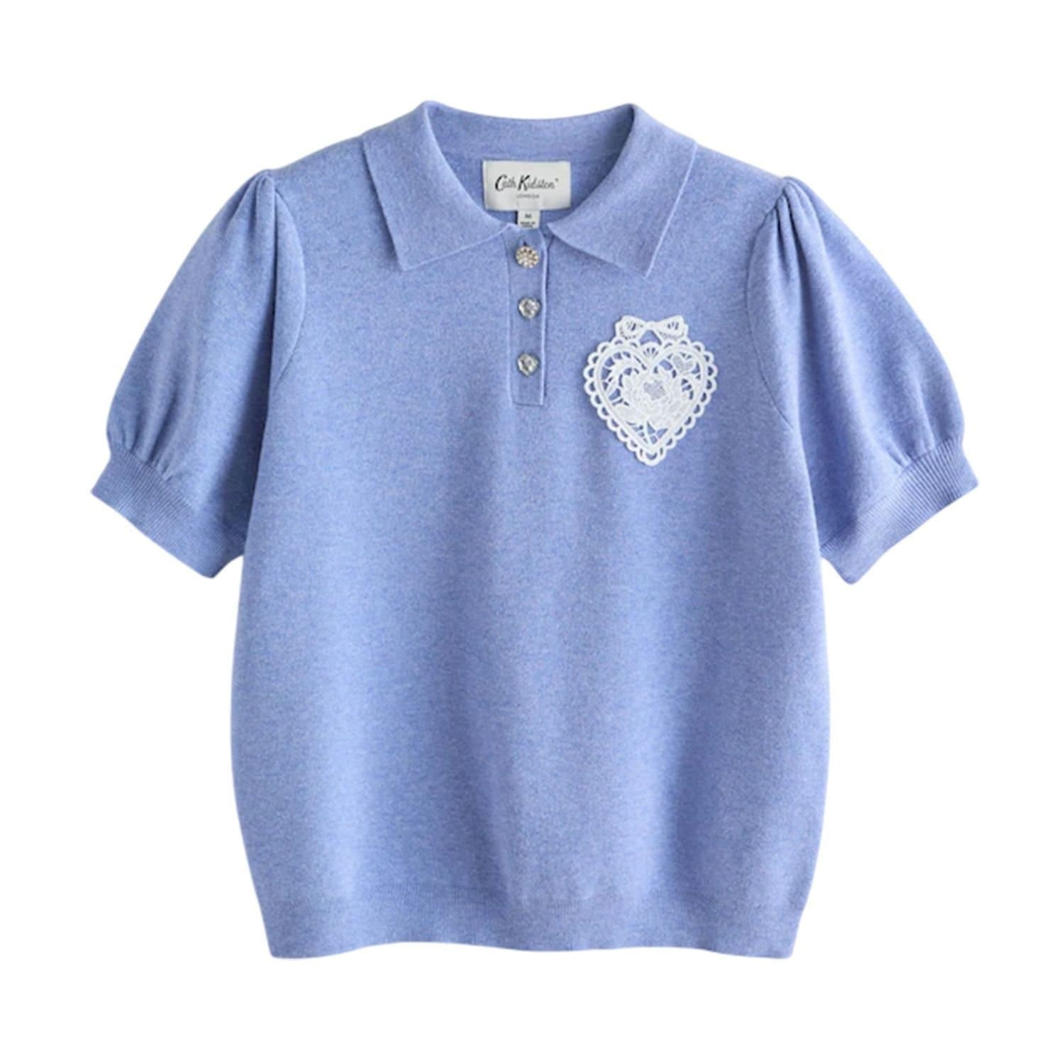 Cath Kidston Cath Kidston Women's Heart Knitted Pocket Polo Shirt in Blue