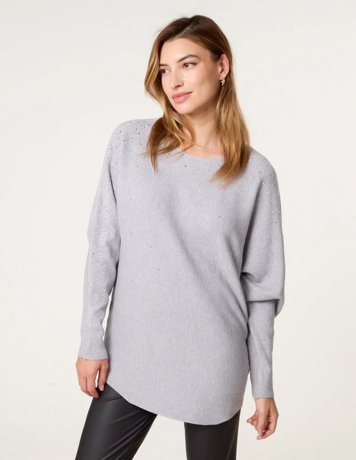 Blue Vanilla Long Sleeve Diamante Detailed Batwing Jumper