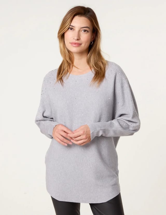 Blue Vanilla Long Sleeve Diamante Detailed Batwing Jumper - 3