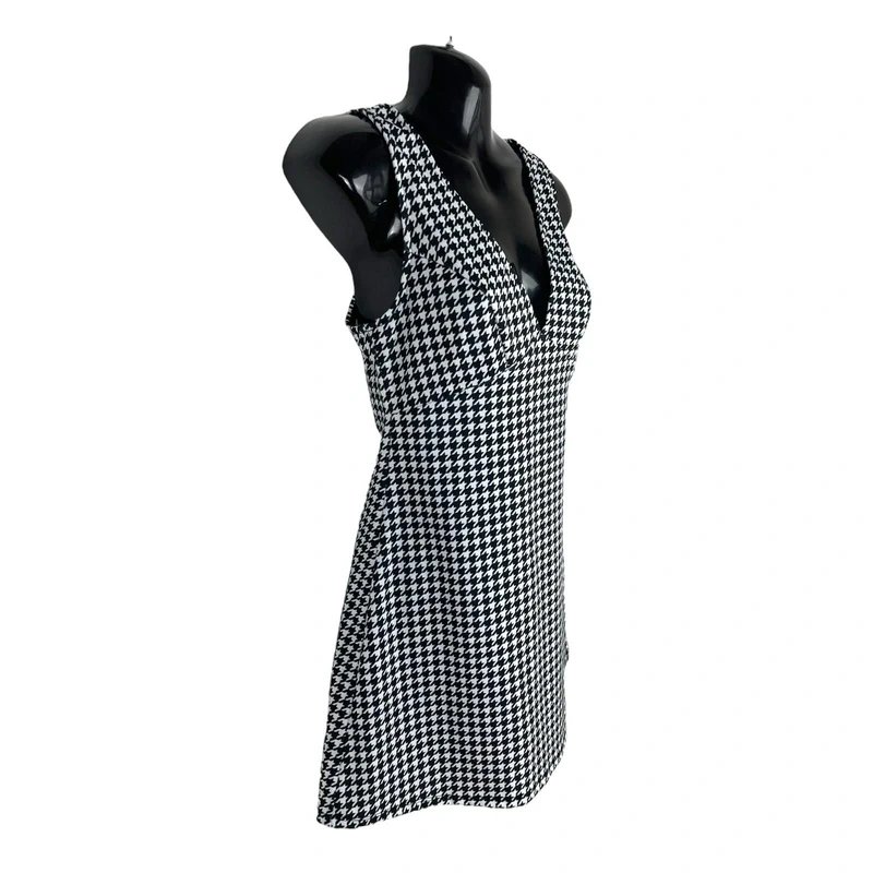New Look New Look Houndstooth Print Midi Dress Women’s UK Size 6 Petite A-Line V-Neck - 1