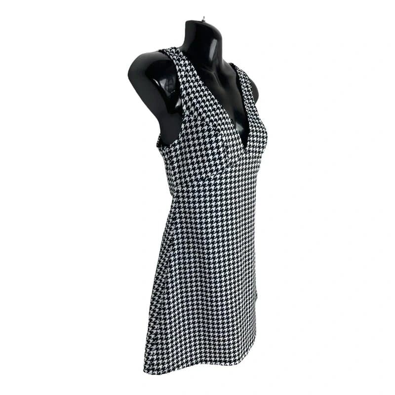 New Look New Look Houndstooth Print Midi Dress Women’s UK Size 6 Petite A-Line V-Neck