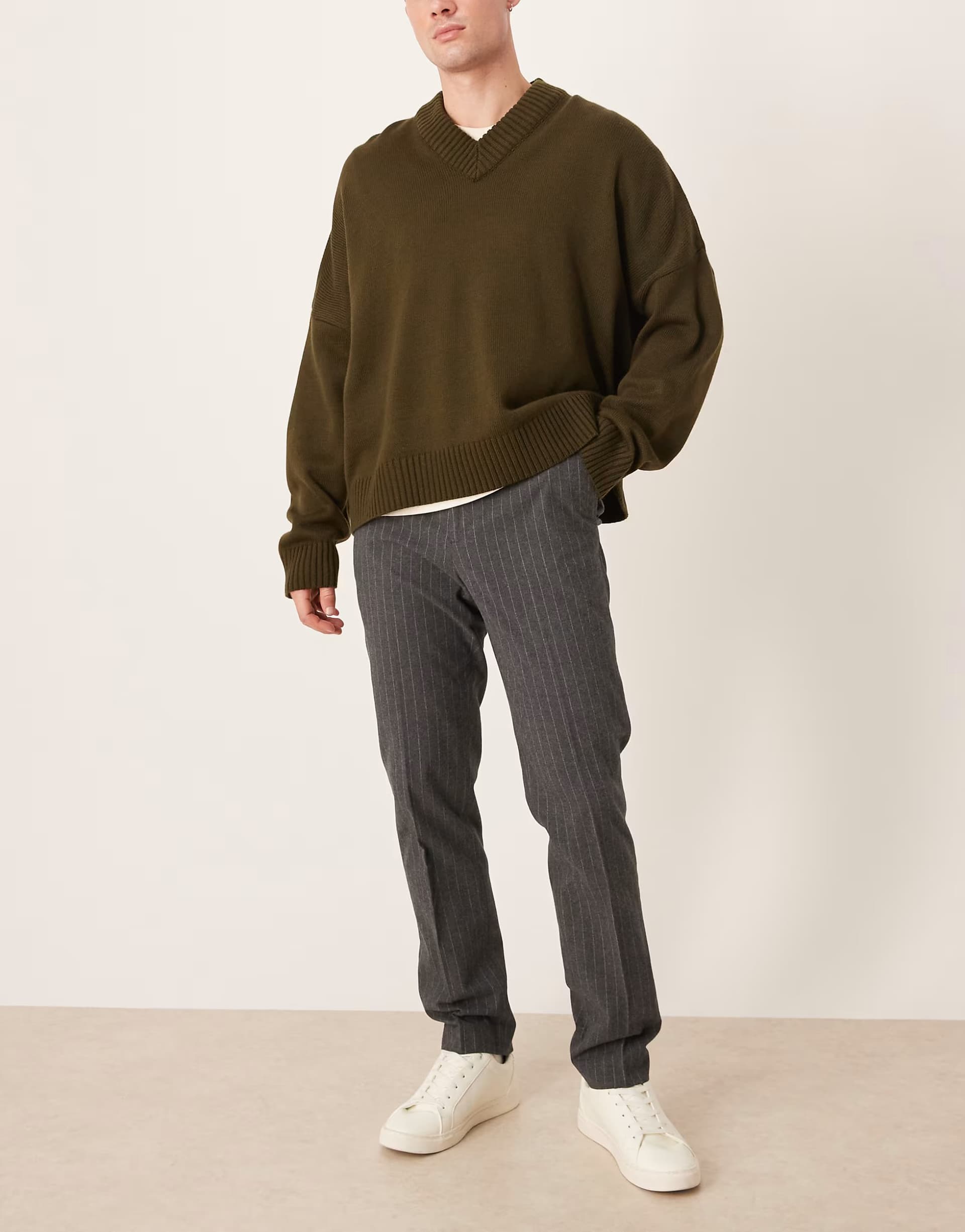 ASOS Mango tapered pin stripe trouser in grey
