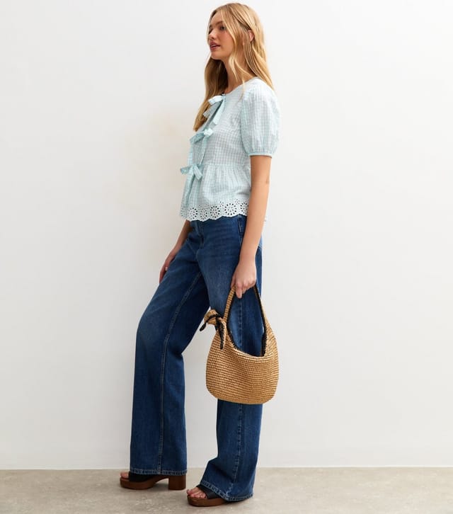 New Look Women's Blue Broderie Anglaise Hem Gingham Shirt New Look - 2