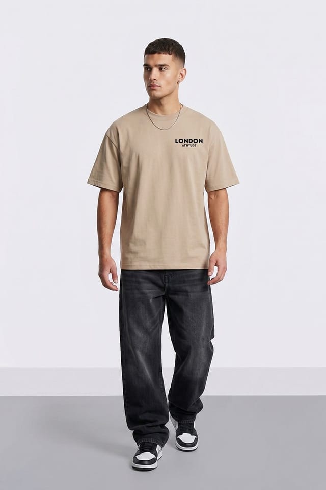 LONDON ATTITUDE LONDON ATTITUDE Men's Athletics Premium Graphic T-Shirt in Light Sand - 2