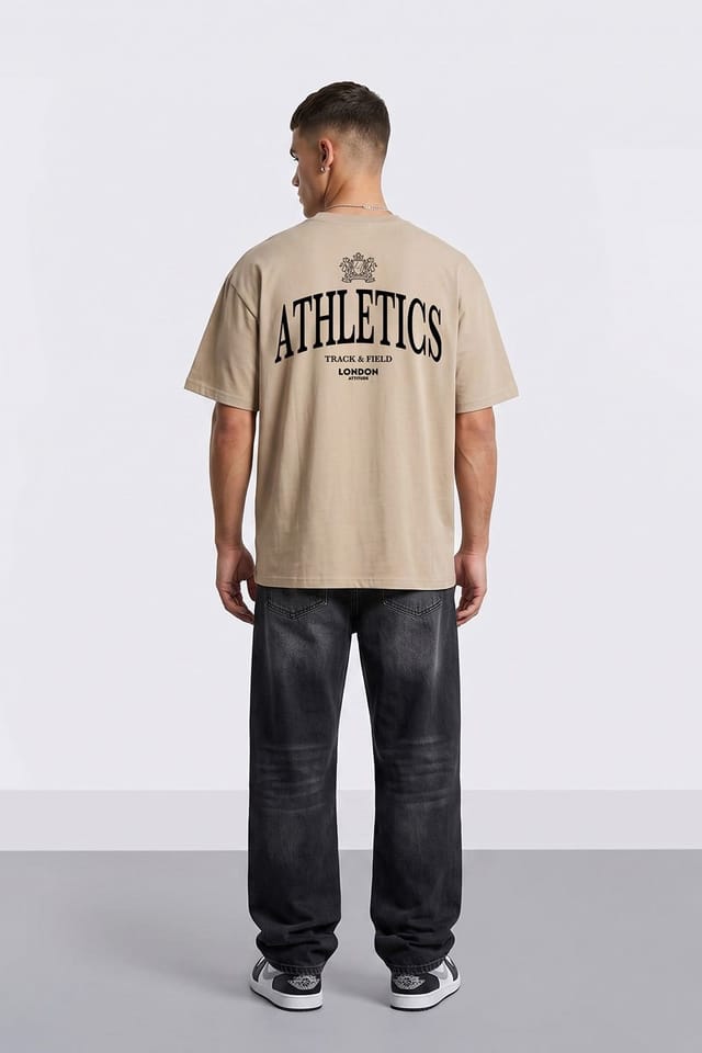 LONDON ATTITUDE LONDON ATTITUDE Men's Athletics Premium Graphic T-Shirt in Light Sand - 3