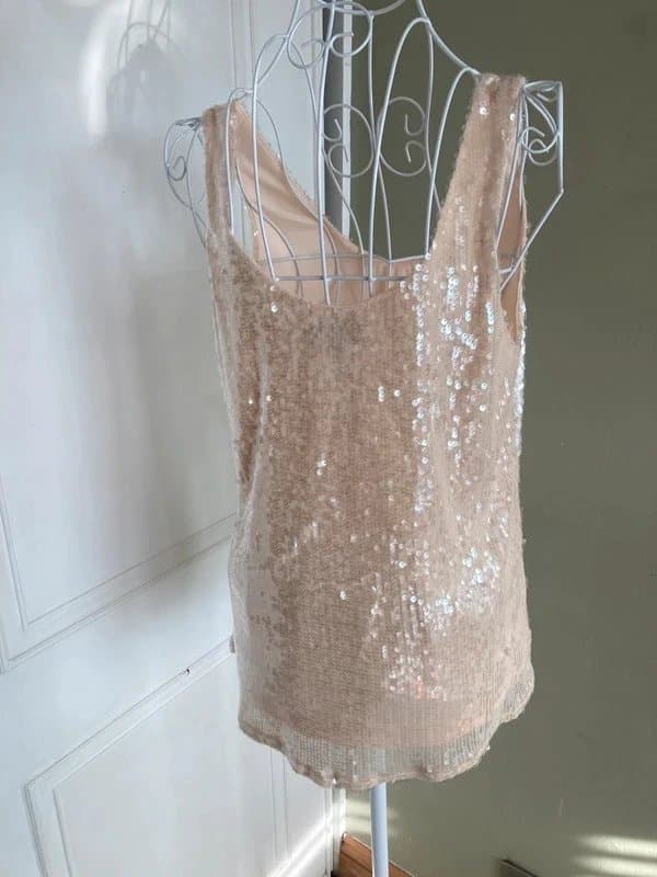 Lipsy Lipsy London deep cream sequined cami style lined top size 12