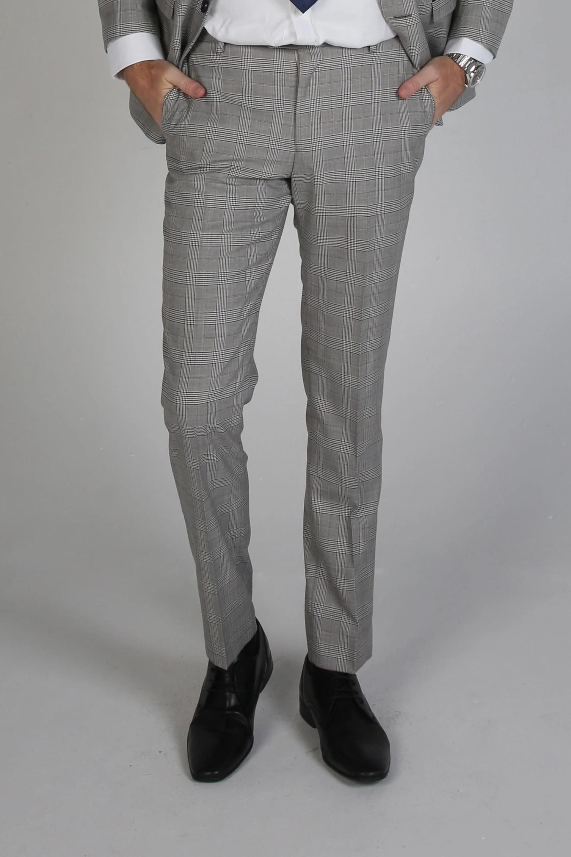 Paul Andrew Grey Check Tailored Trousers