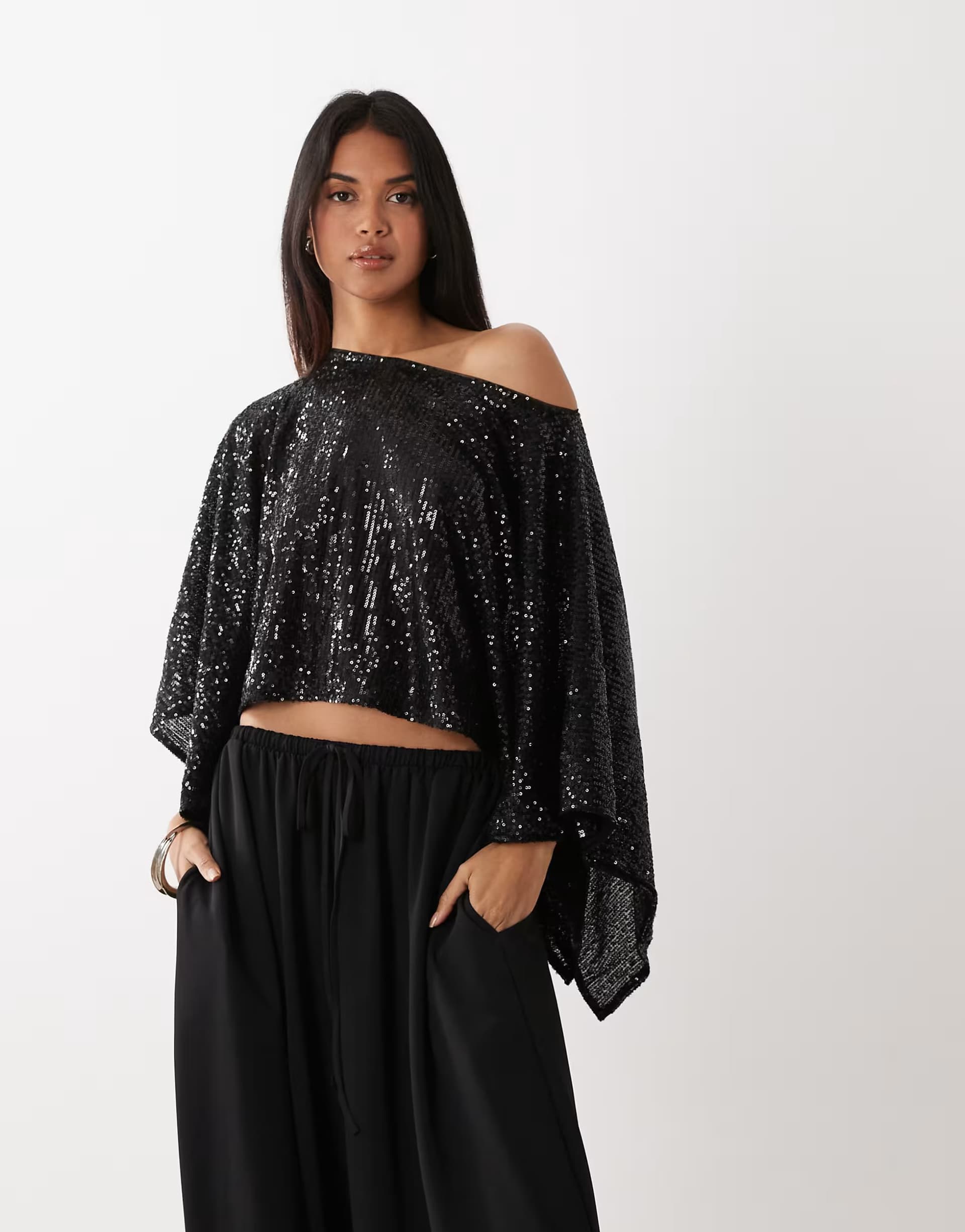 ASOS ASOS DESIGN sequin cape top in black
