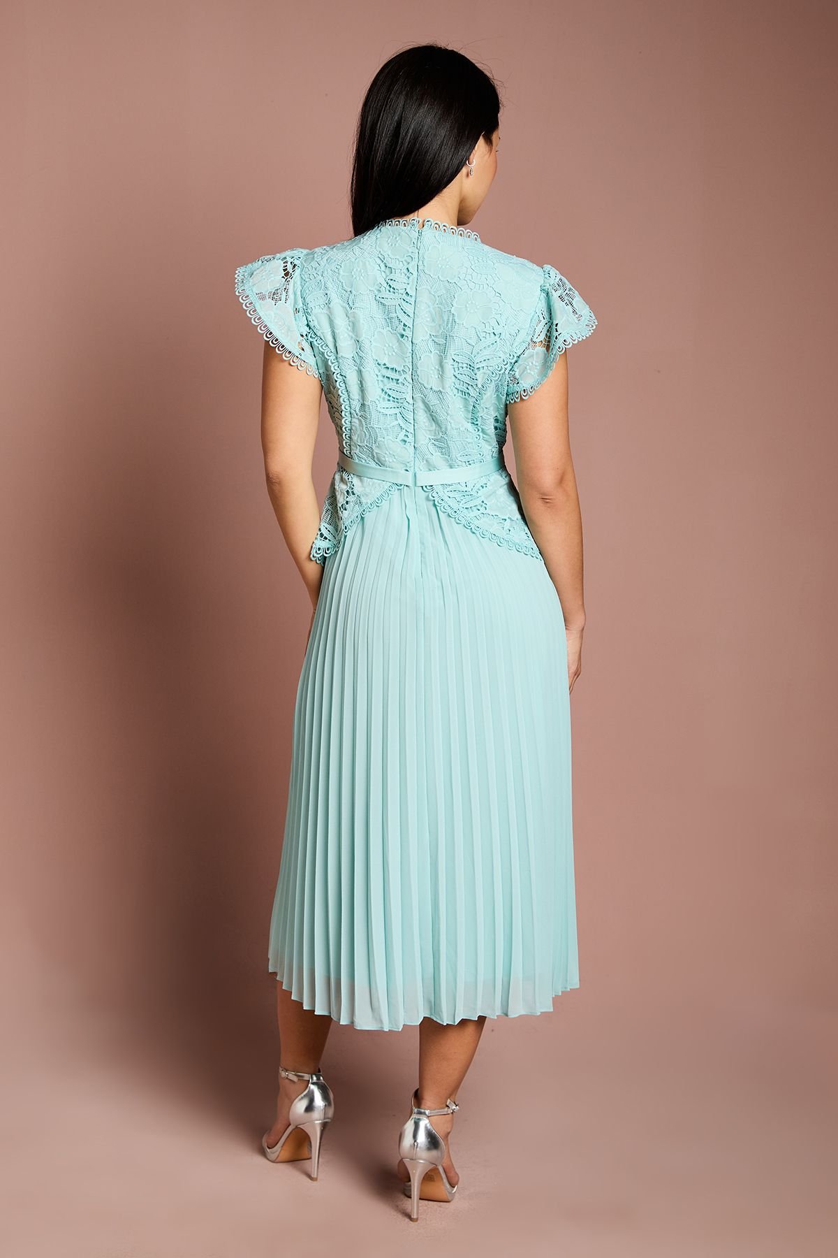 Coast Coast Women's Petite Lace Bodice Peplum Midi Dress in Light Blue - 3