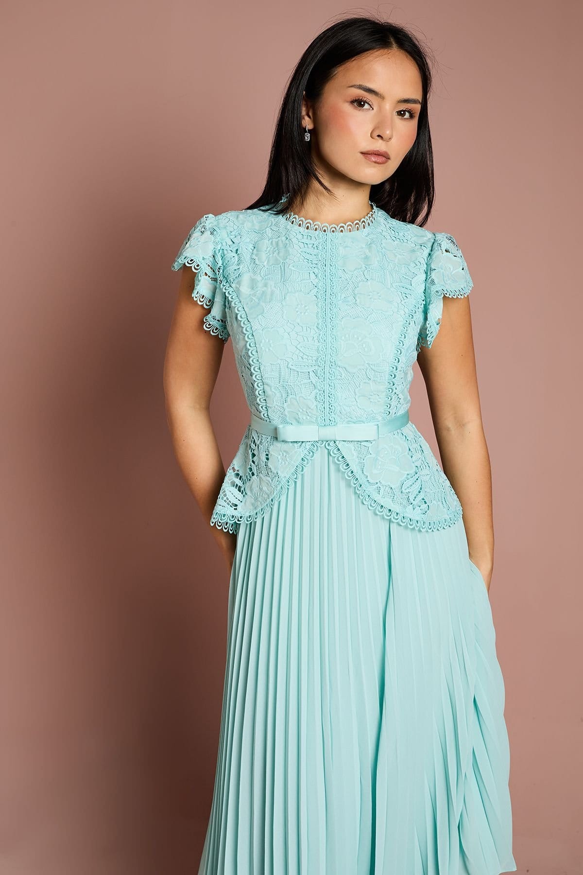 Coast Coast Women's Petite Lace Bodice Peplum Midi Dress in Light Blue - 4