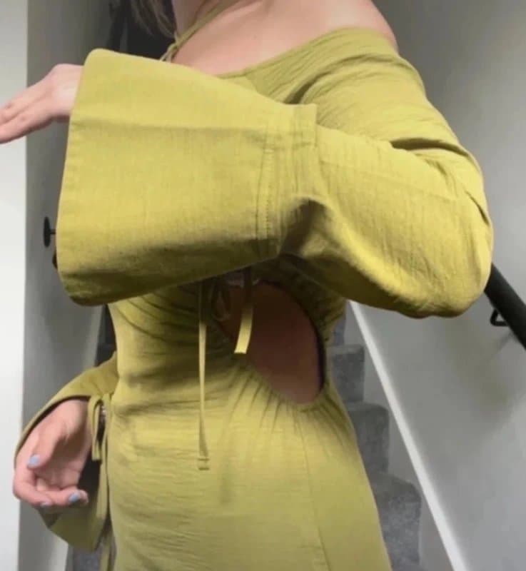 ASOS ASOS Green off shoulder halter neck dress with cut out side