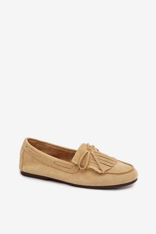 Love Lace Love Lace Women's Suede Flat Fringe Bow Moccasins Slip On Casual Everyday Shoes in Beige - 2