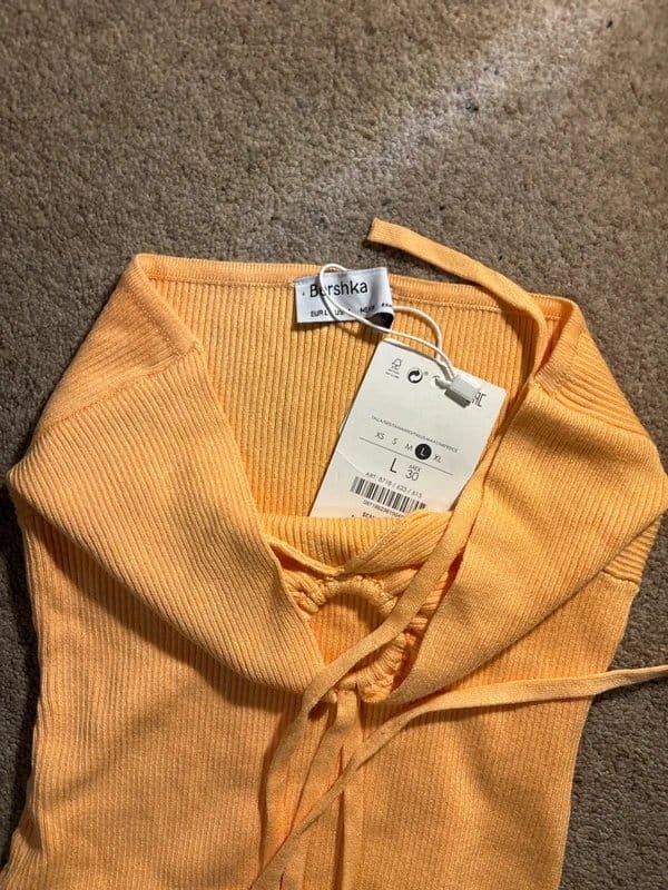 Bershka Orange Ribbed Halter Neck Bodysuit
