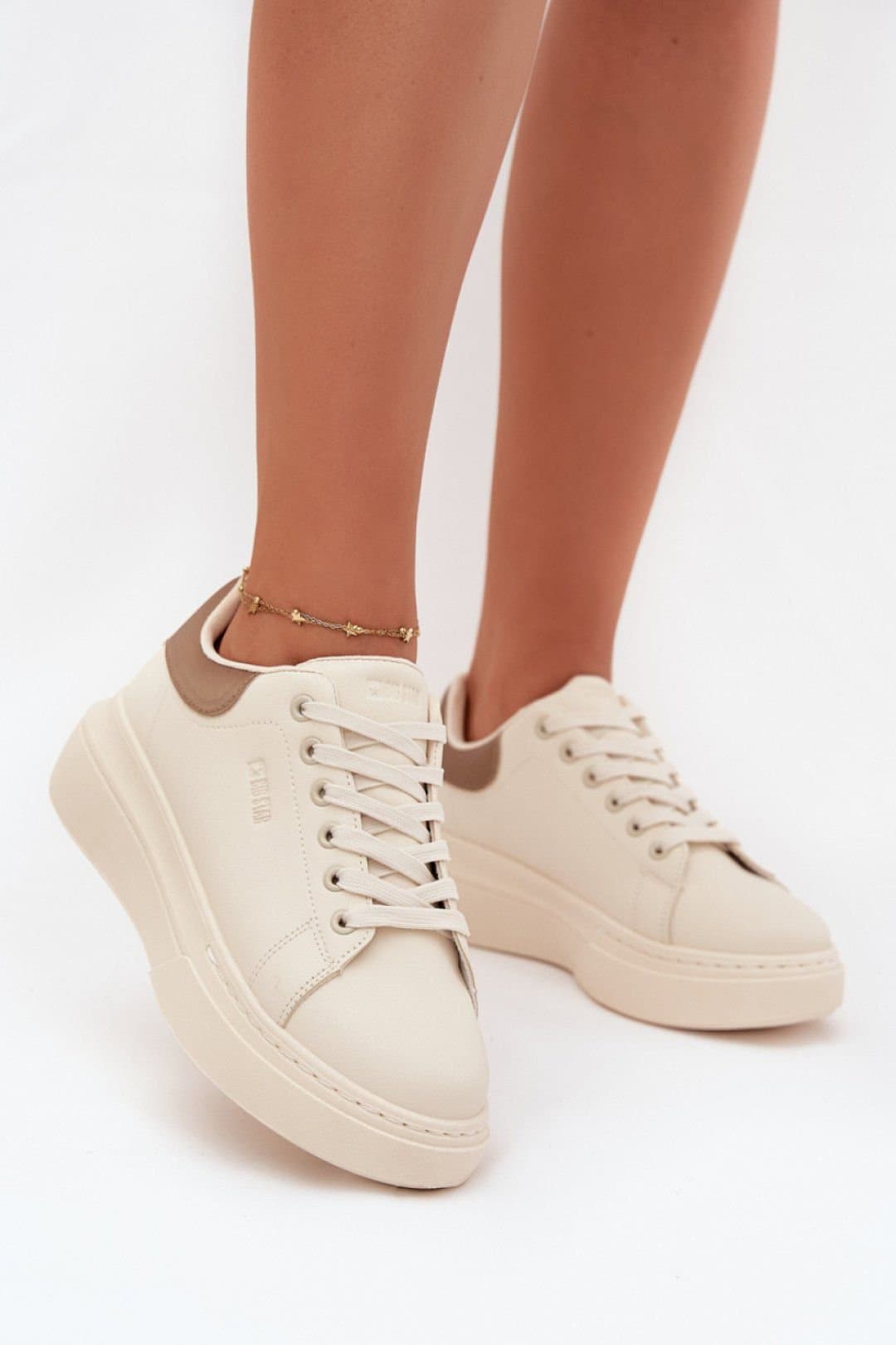 Love Lace Love Lace Beige Platform Sneakers with Foam Insole