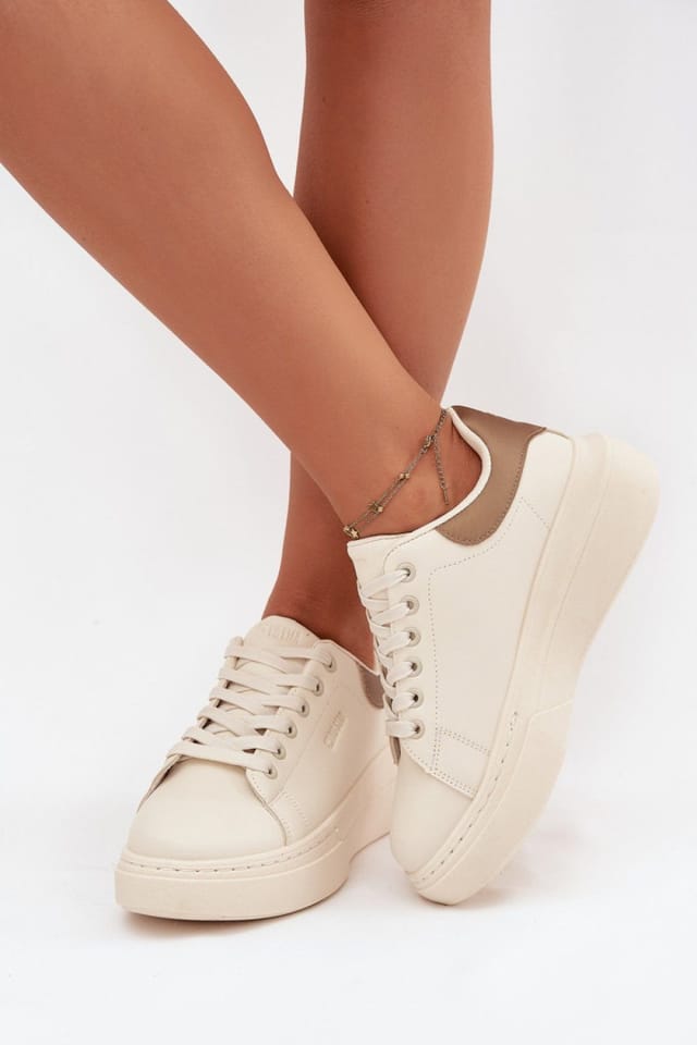Love Lace Love Lace Women's Big Star Platform Sneakers with Foam Insole for Comfort in Beige - 3