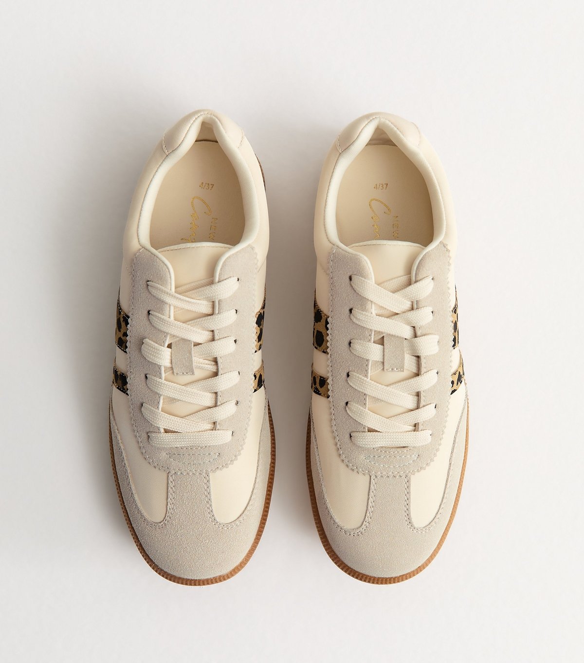 New Look Women's Stone Leopard Trim Panelled Faux Leather Trainers Vegan New Look - 3