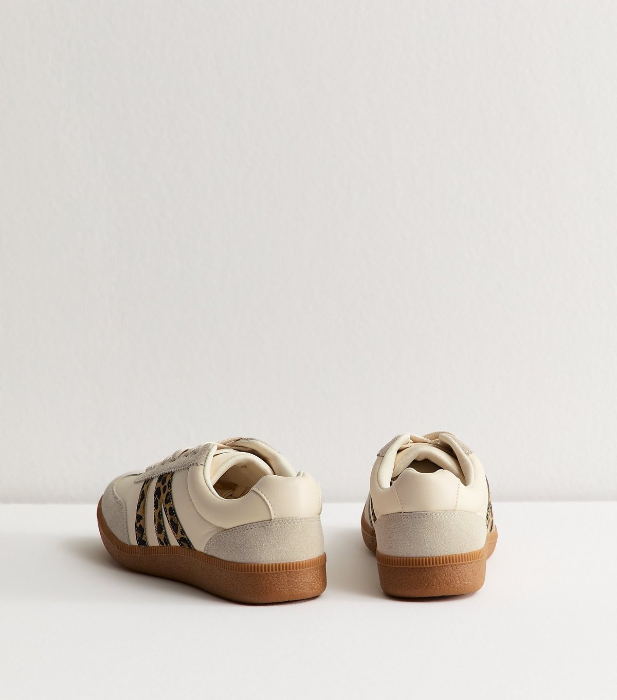 New Look Women's Stone Leopard Trim Panelled Faux Leather Trainers Vegan New Look - 4