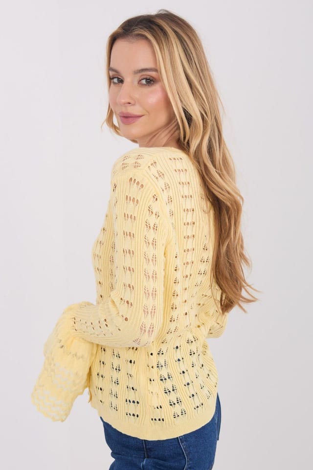 Love Lace Love Lace Women's Boho Openwork V Neck Button Cardigan in Yellow - 2
