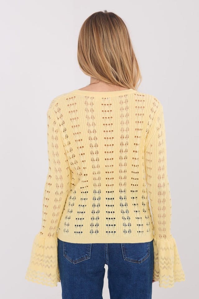 Love Lace Love Lace Women's Boho Openwork V Neck Button Cardigan in Yellow - 3
