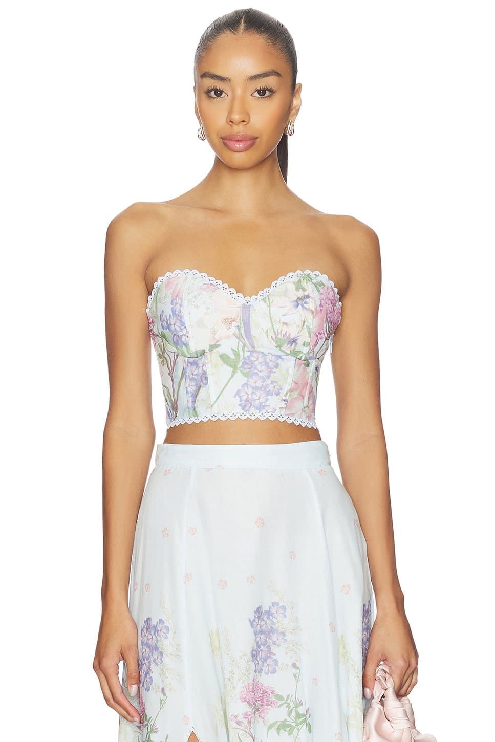 revolve Revolve Floral Bustier Crop Top in Blue Botanic