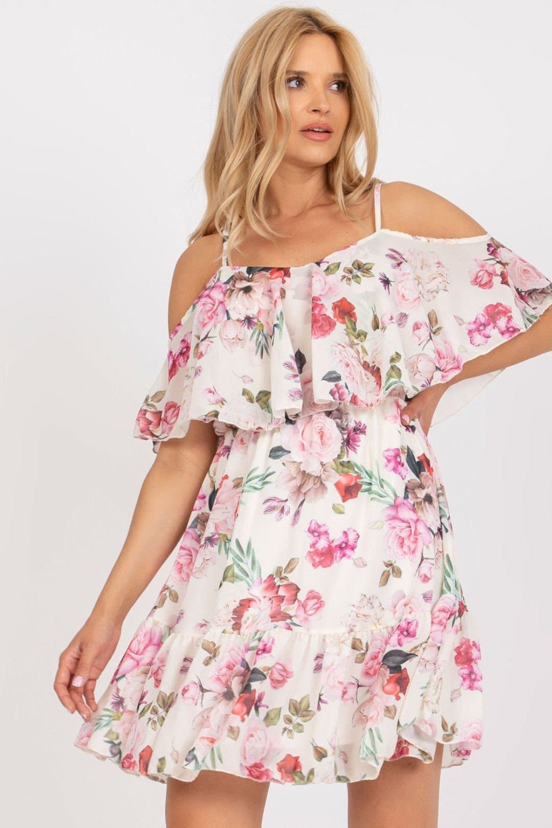 Love Lace Love Lace Women's Floral Strapless Flared Frill Dress in White