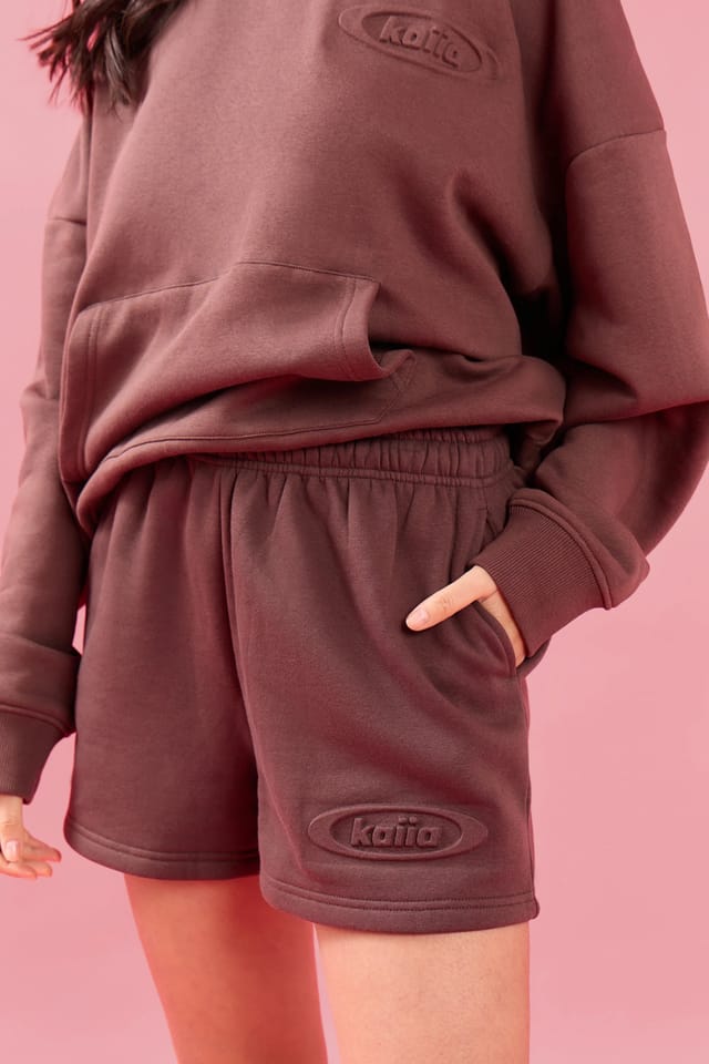 Kaiia Kaiia Oval Embossed Mini Sweat Shorts Cocoa Brown - 3