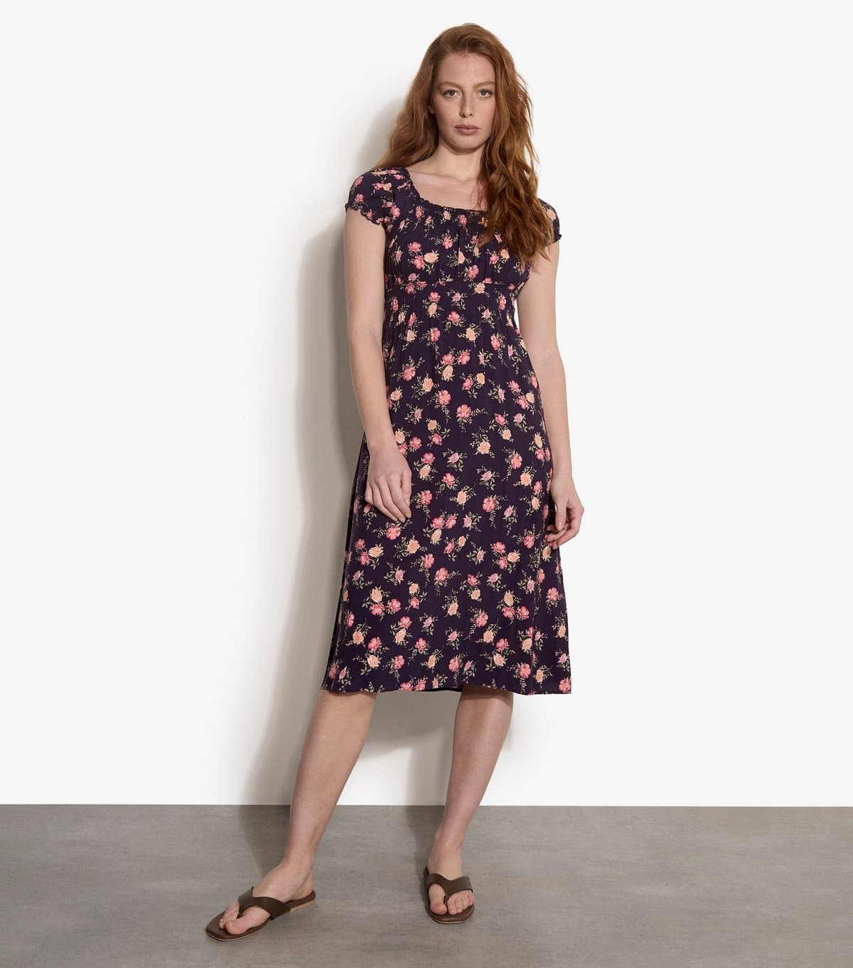 Apricot Women's Purple Floral Cap Sleeve Milkmaid Midi Dress Apricot New Look